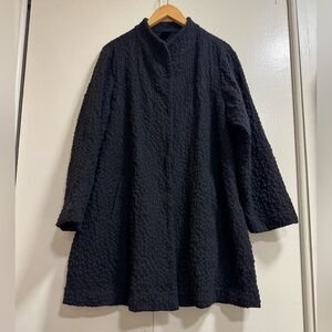 Eileen Fisher Black Wool Blend Crinkle Coat Jacket